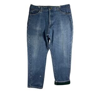 VTG LL Bean Fleece Lined Jeans Men Straight Leg Relaxed Fit Made in USA Sz 38x30